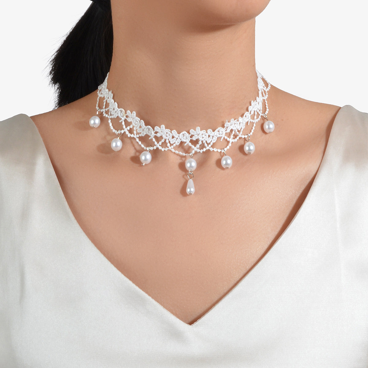 Black Lace Choker Water Drop Gothic Necklace Punk Collar Halloween Jewellery-5