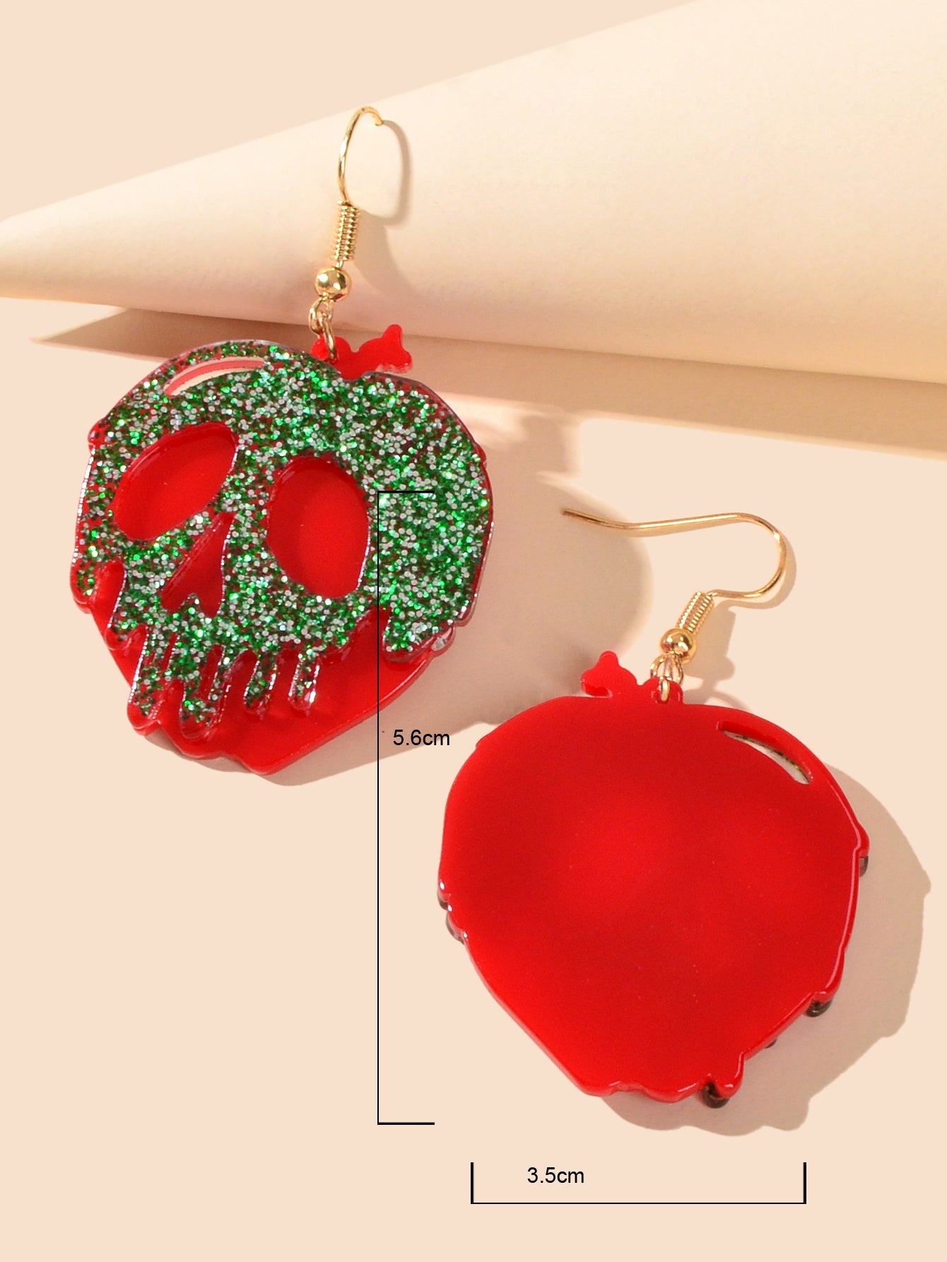 Halloween Gothic Punk Green Red Acrylic Skull Statement Dangle Hook Earrings-3