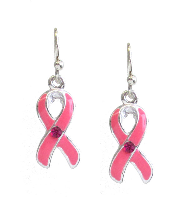 BREAST CANCER THEME PINK RIBBON EARRING-0