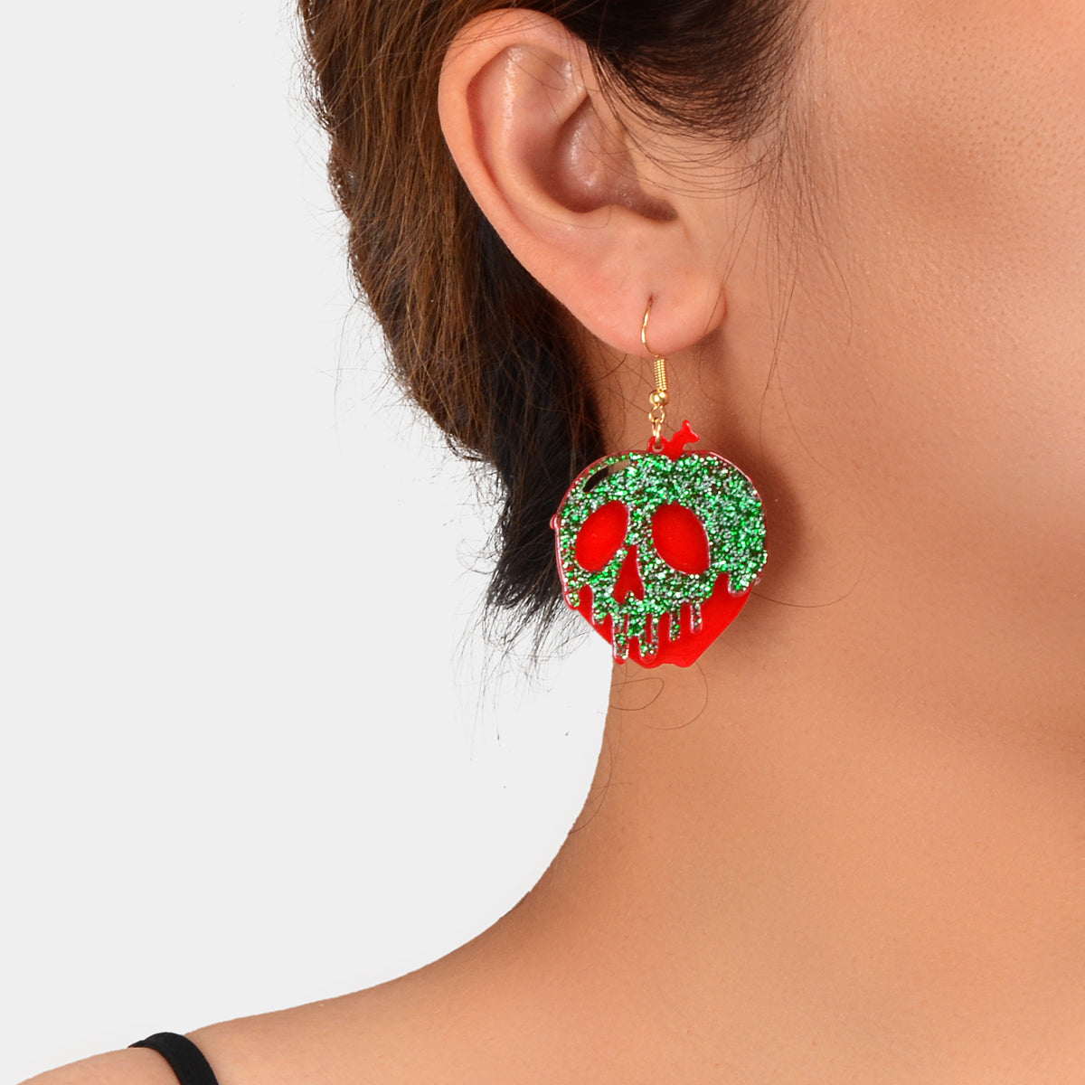 Halloween Gothic Punk Green Red Acrylic Skull Statement Dangle Hook Earrings-0
