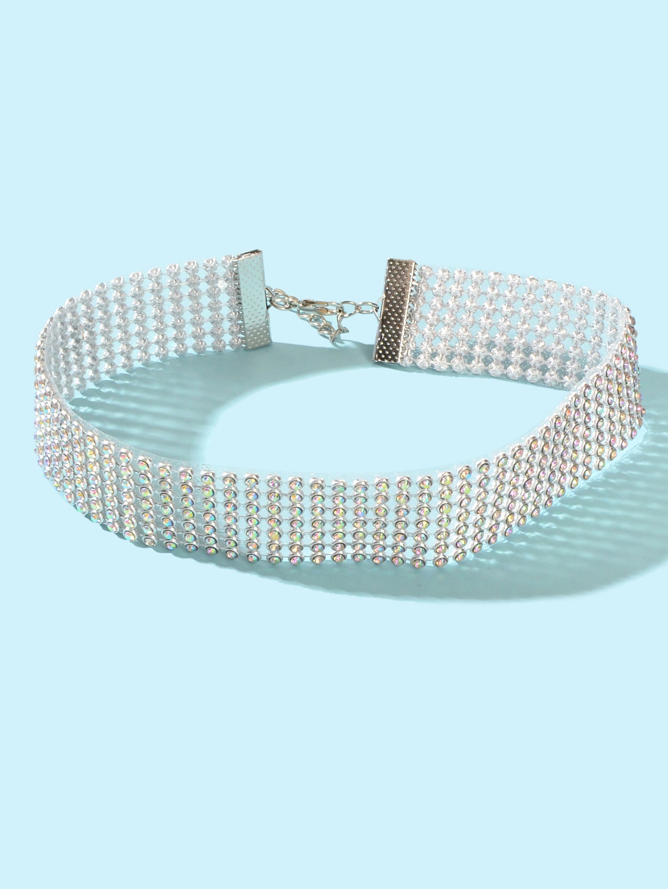 Sparkly Silver Wide Rhinestone Choker Necklace Festival Collar Neck Jewellery-1