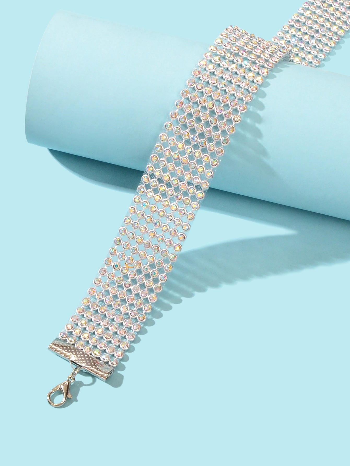Sparkly Silver Wide Rhinestone Choker Necklace Festival Collar Neck Jewellery-2