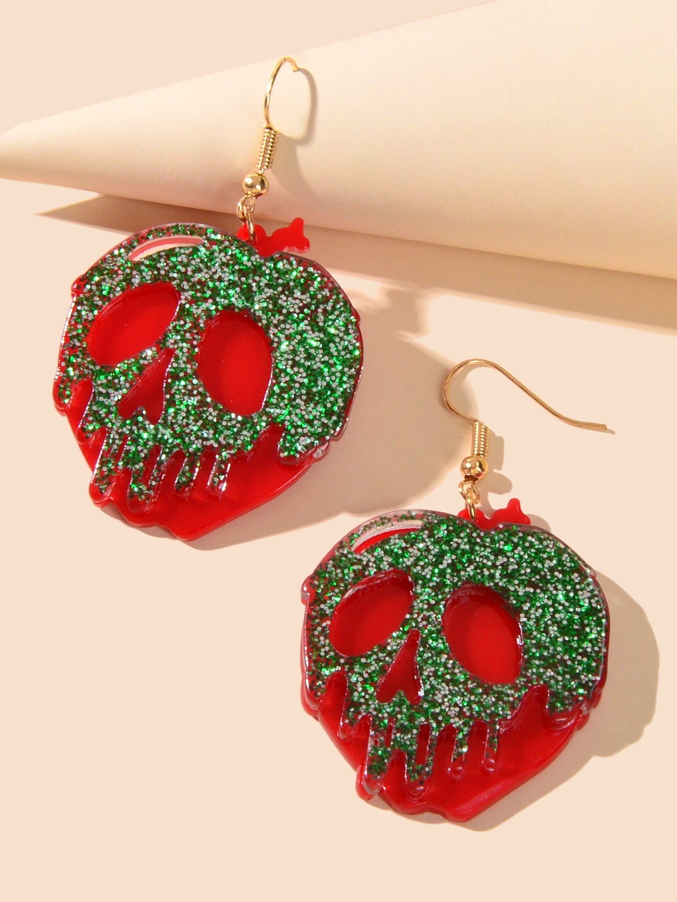 Halloween Gothic Punk Green Red Acrylic Skull Statement Dangle Hook Earrings-2