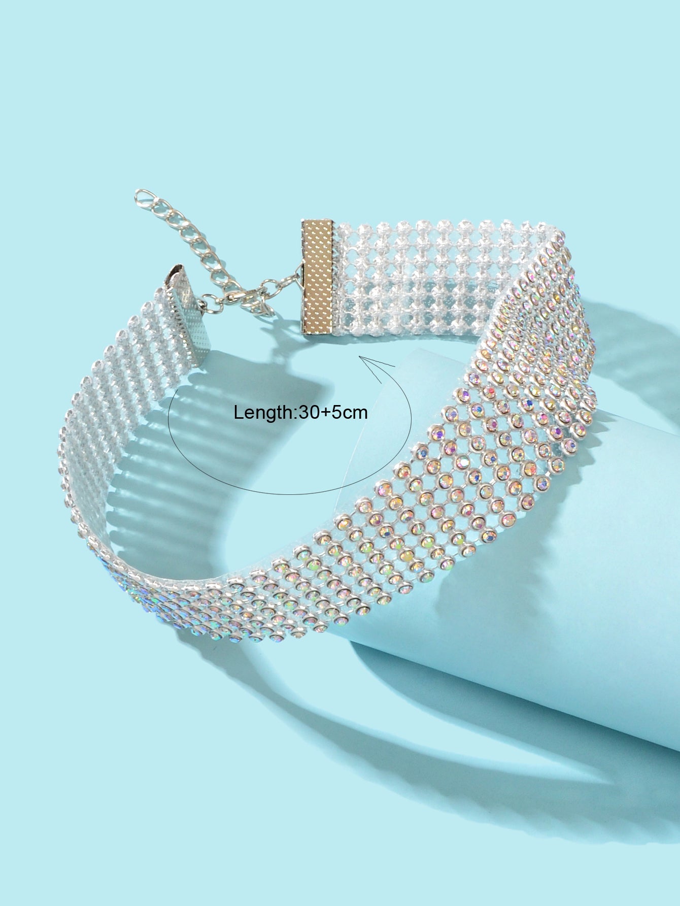 Sparkly Silver Wide Rhinestone Choker Necklace Festival Collar Neck Jewellery-3