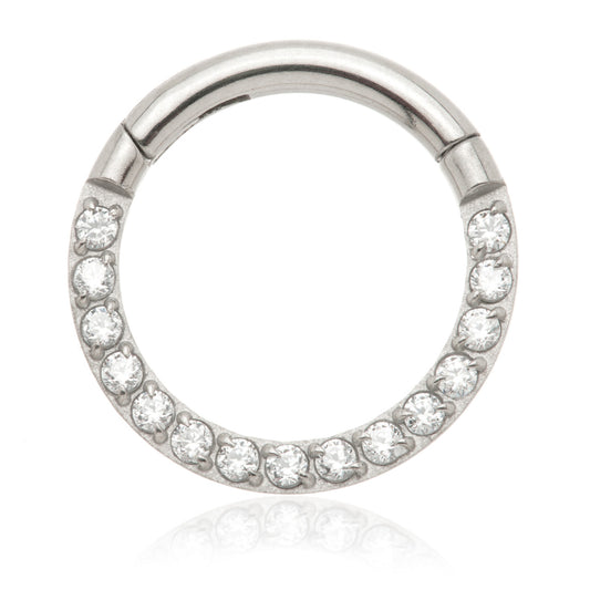 Niobium Pavé Gems Hinged Daith Ring 1.2mm Gauge
