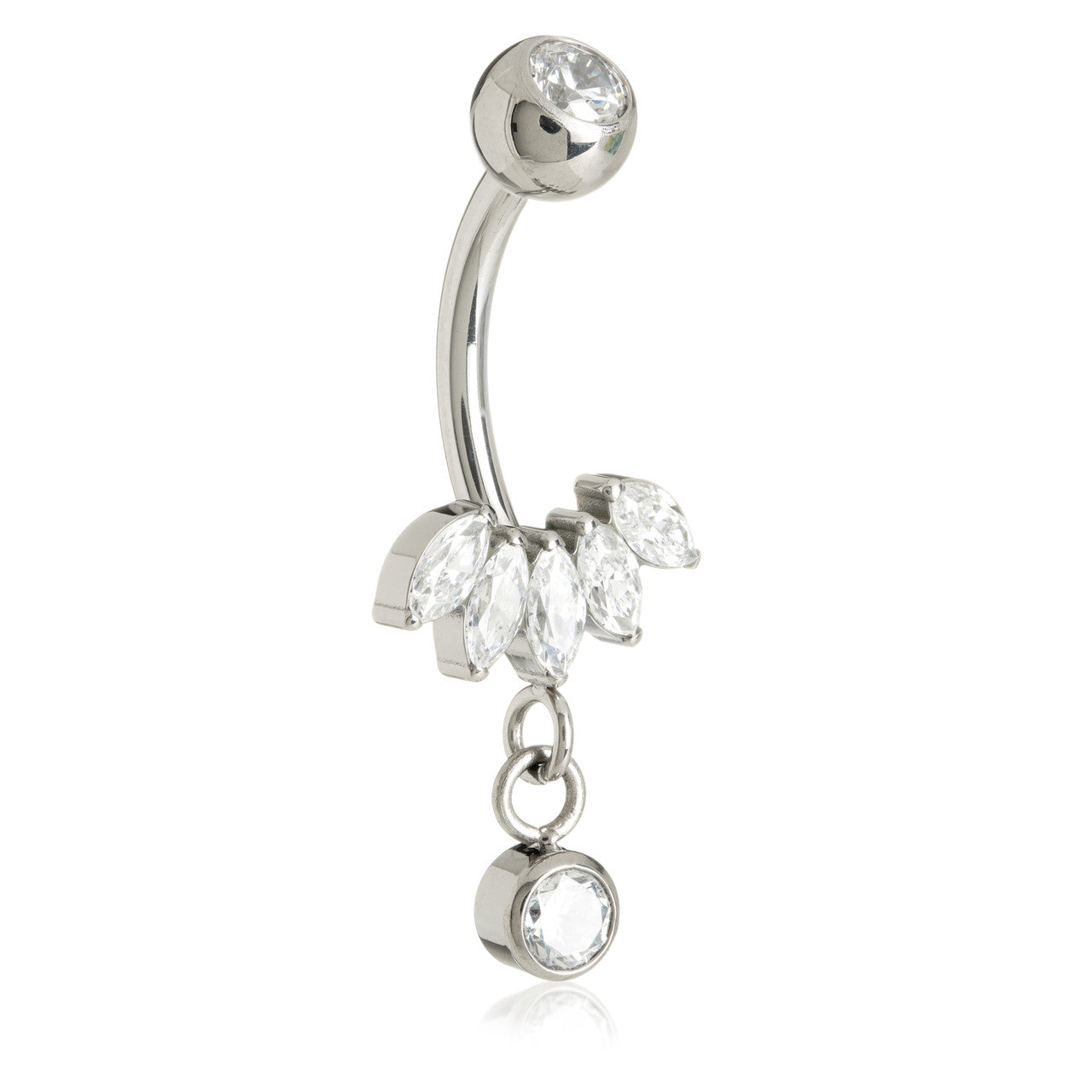 1.6mm Titanium Internal Marquise Crescent with Suspended Bezel Navel Bar