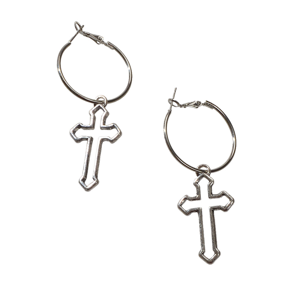 Punk Jewellery Silver Cross Statement Hoop Earrings Fashion Women Accessories-2