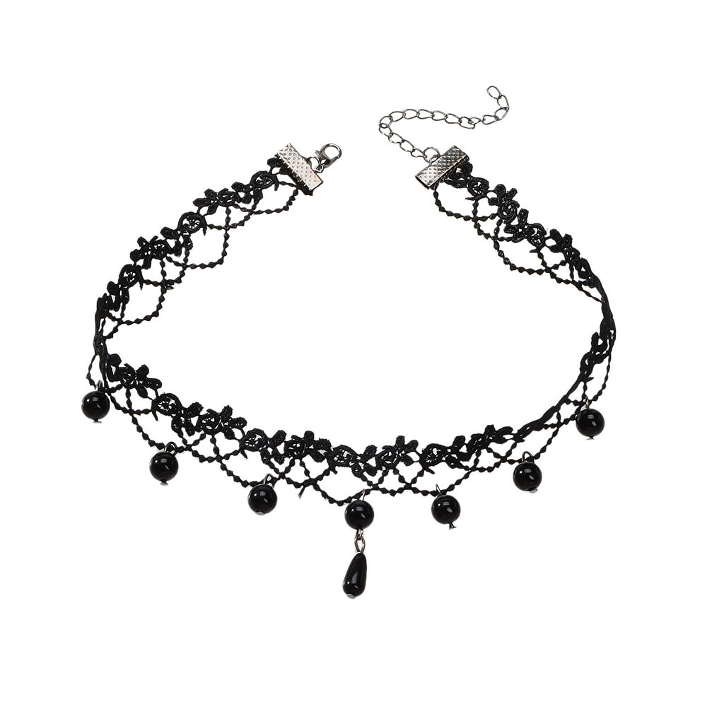 Black Lace Choker Water Drop Gothic Necklace Punk Collar Halloween Jewellery-1