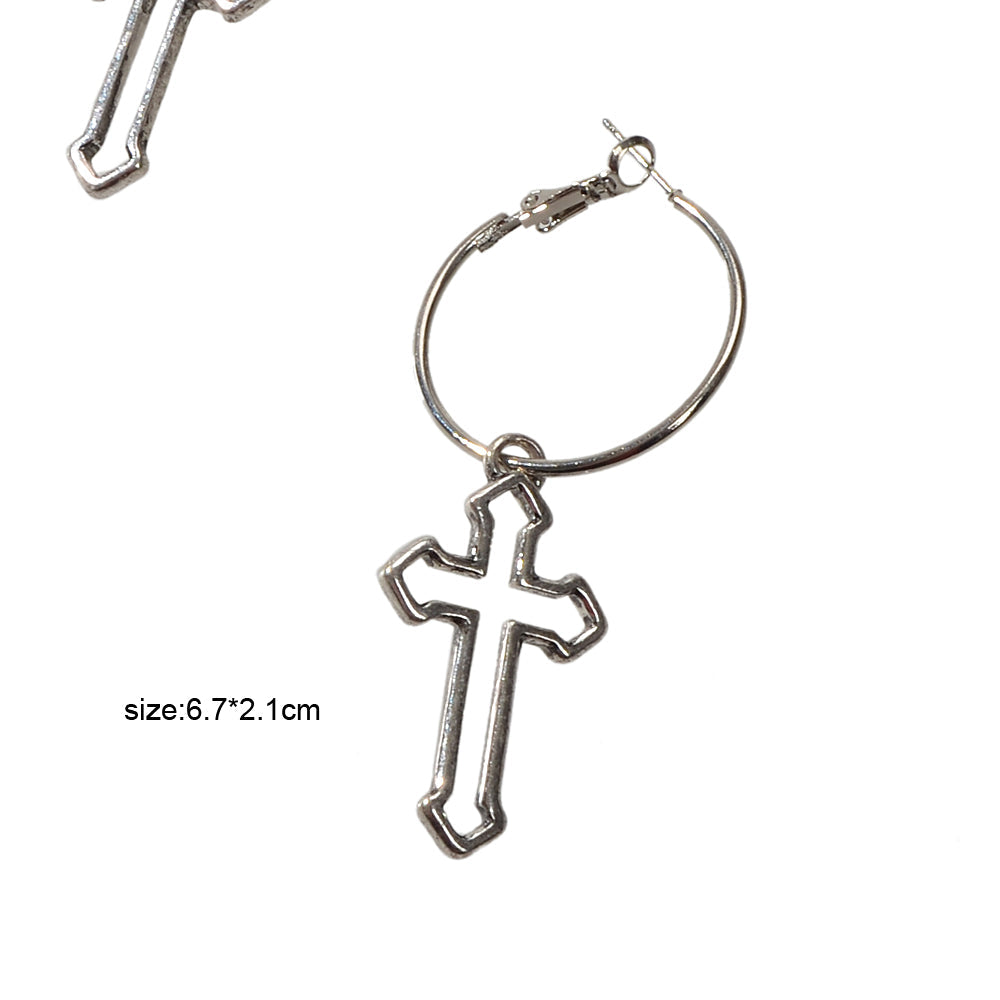 Punk Jewellery Silver Cross Statement Hoop Earrings Fashion Women Accessories-3